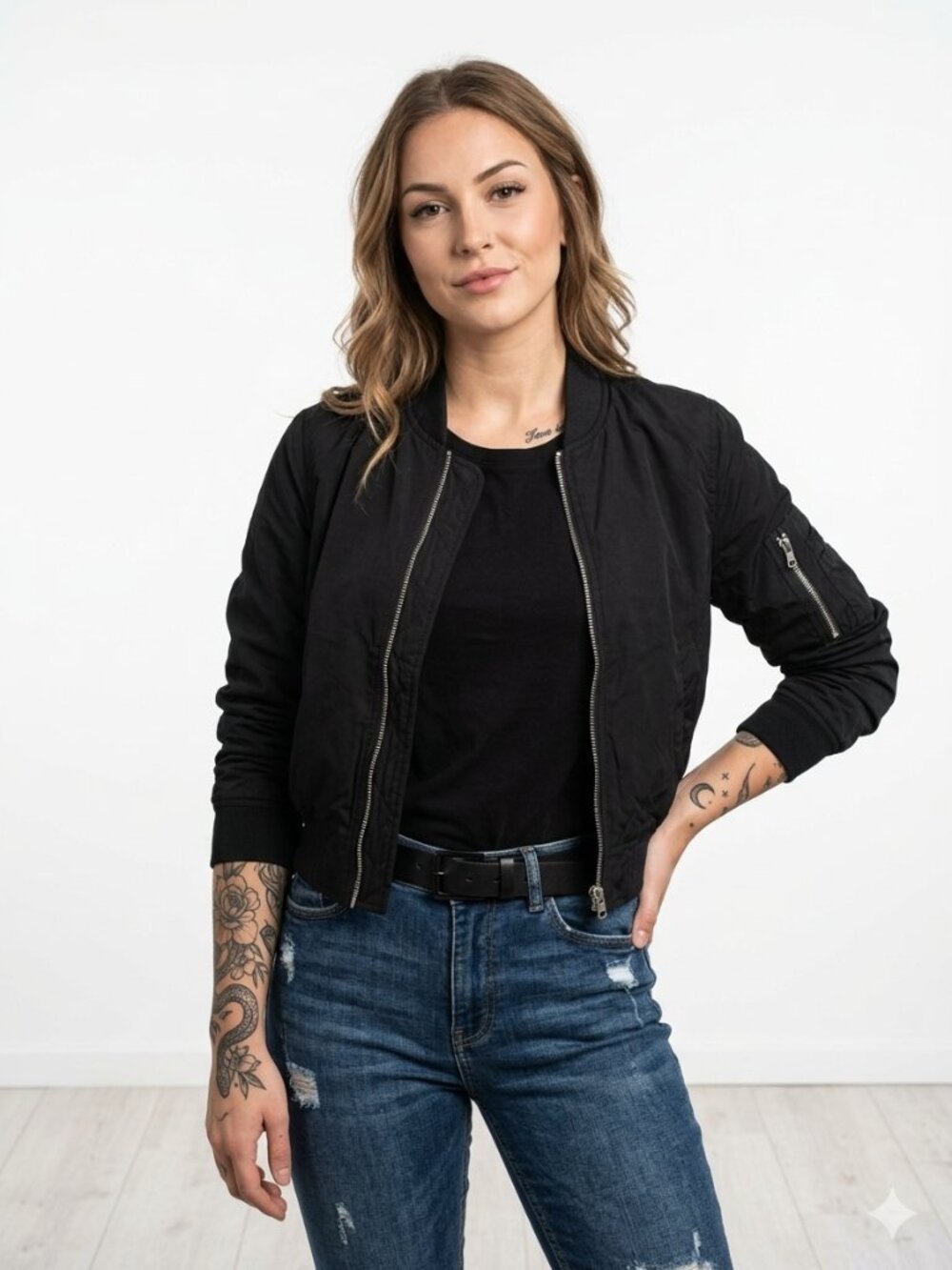 H&M Divided Cropped Black Bomber Jacket Size 10